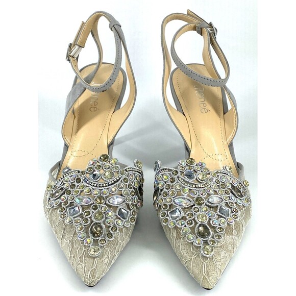 J Renee  Sz 9.5 Embellished Pointed Toe Heels Lace Jeweled - Picture 1 of 10